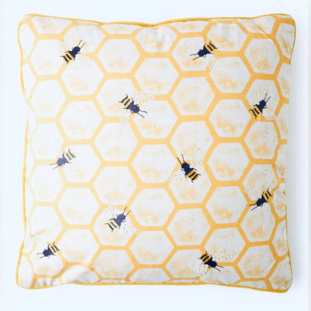 Place & Time Yellow Beehive Cotton Pillow - NEW!